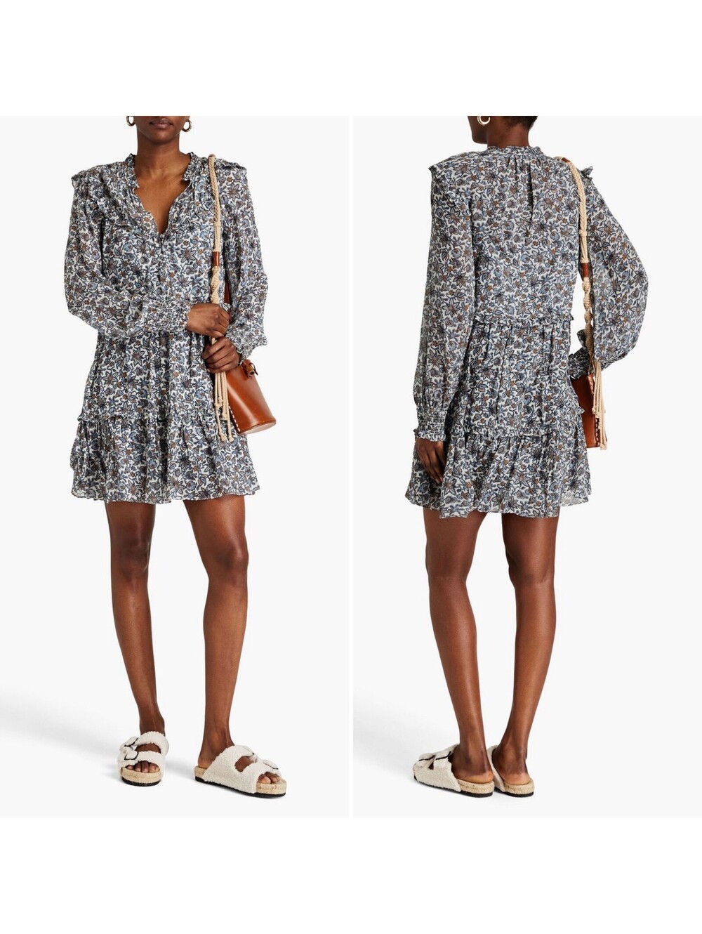 Veronica Beard Savile Mini Dress Ecru Floral Long Sleeve Sz XS Silk Floral Chic